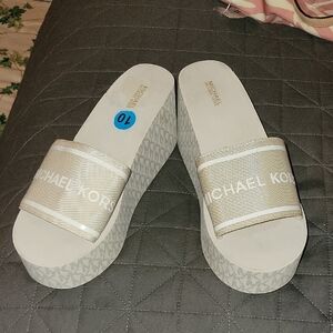 Michael Kors Beige Platform Slide Sandals